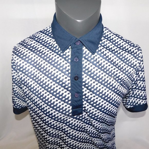 SLIGO Mens M Blue White Pattern Golf Polo Shirt - Picture 7 of 9